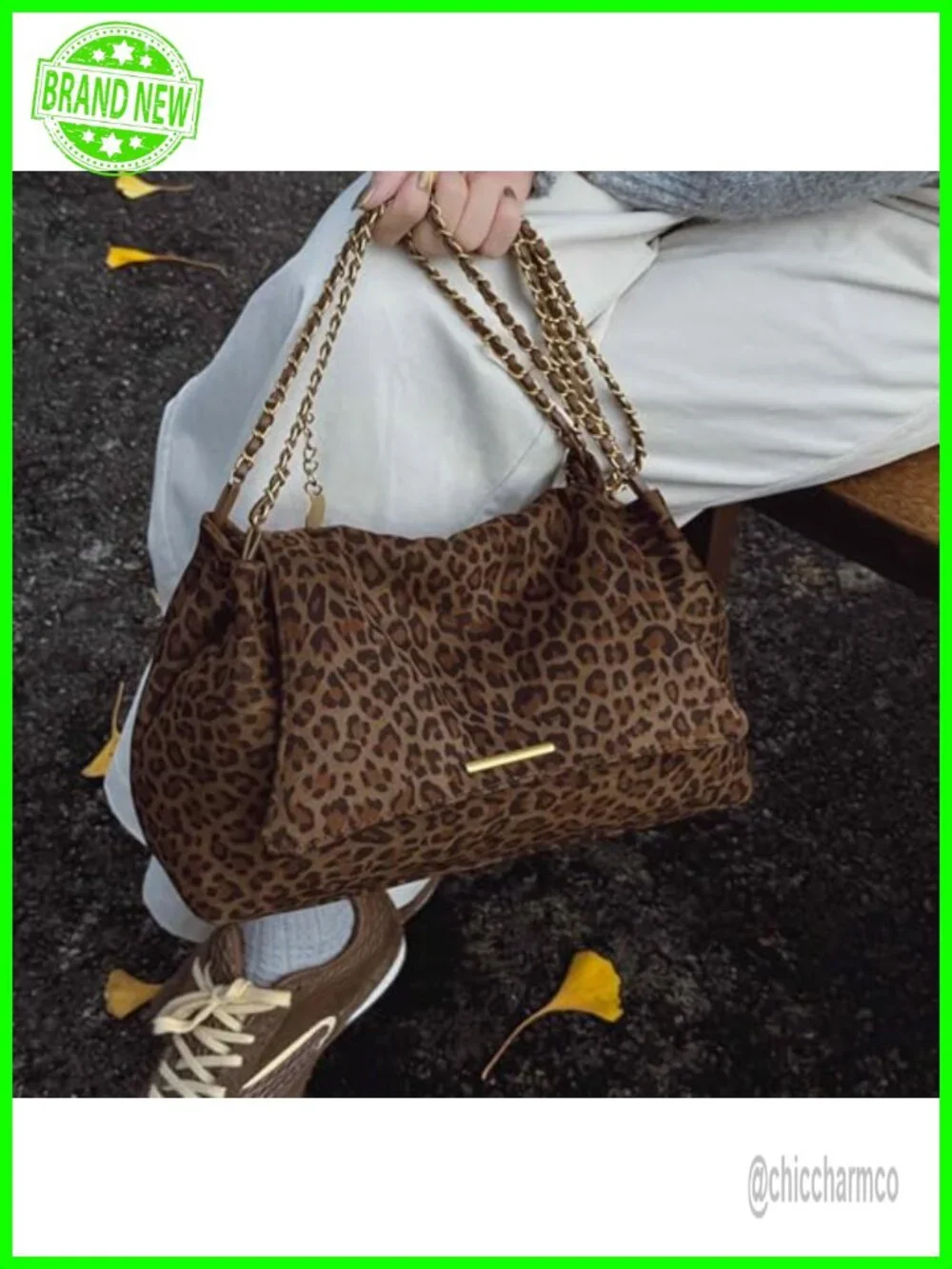Leopard Print Suede Hobo Shoulder Crossbody Bag with Chain Strap